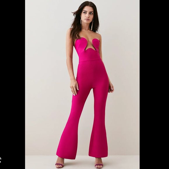 Karen Millen Pants - NEW! $222 Karen Millen Petite Knitted Bandage Corset Detail  Fuchsia Jumpsuit